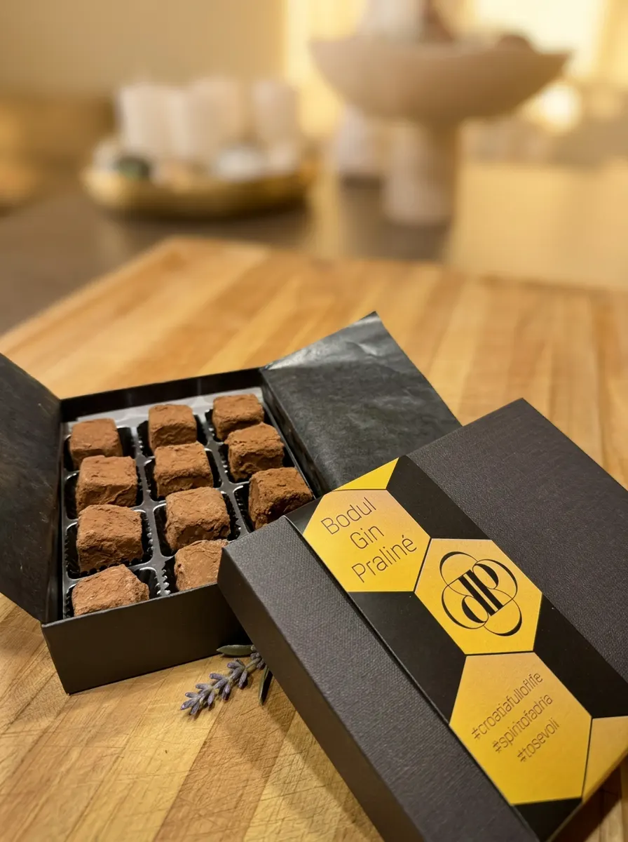 Bodul Gin I Praliné auf handgemachtem Keramikteller